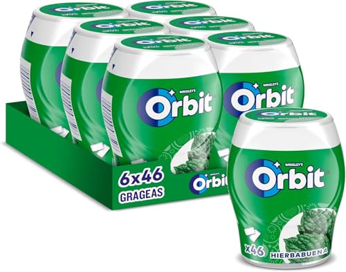 Orbit Bote de Chicles Sin Azúcar Sabor Hierbabuena, Fresco, Intenso y de Larga Duración en formato Gragea (6 x 46 chicles)