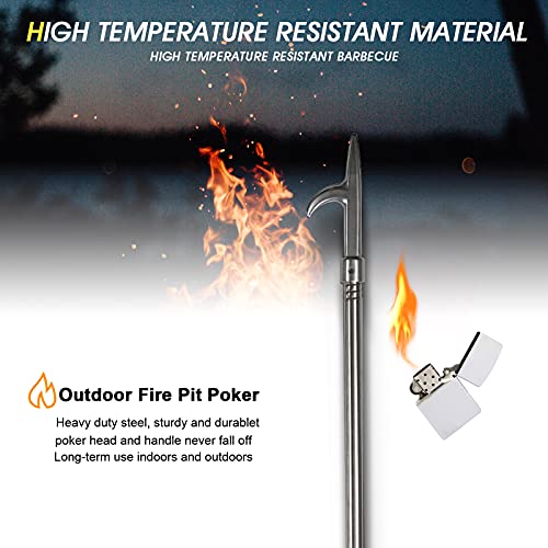 Fire Pit Poker For Fireplace,Adjustable 46 Inch Fire Pits For Outside Campfire Poker,Heavy Duty Wrought Steel Fireplace Tools,Suitable For Fire Fits Wood Stove And Outdoor Camping Use (Sliver) #TOP1