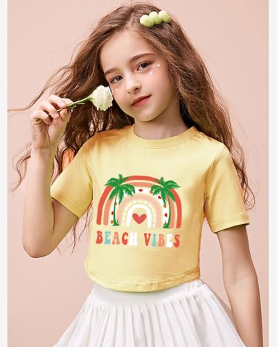 Image of DDSOL Girls Crop Tops Summer Palm Tree Sunset Beach Shirt Hawaii Short Sleeve Tropical Tshirts for Teen Girl 6-14 Years