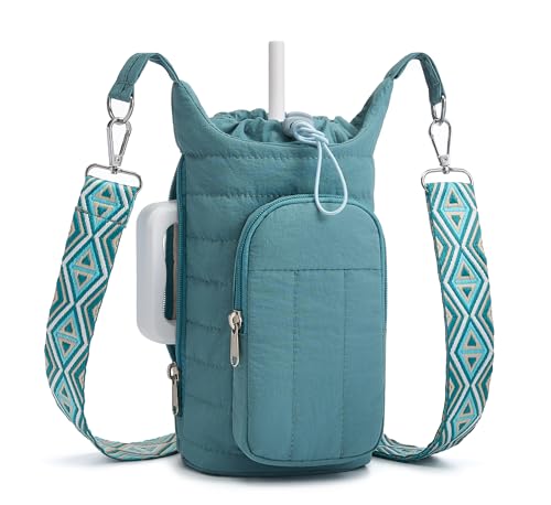 WOOMADA Water Bottle Holder Bag with Strap, 40/32 oz Crossbody Bag Gym Accessories, Sling Purses for Women(Green)