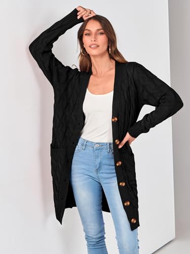 Image of PRETTYGARDEN Womens Cable Knit Button Long Cardigan Sweaters
