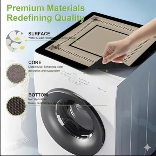 Image of Washing Machine Cover Mat | Super Water Absorbent Dish Drying Mat | Anti-Slip Washer & Drying Mat for Washing Machines | Dustproof Mat Cover for Laundry Room & Kitchen (60 x 60cm)