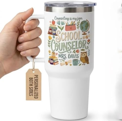 Personalized School Counselor 40 Oz Tumbler with Handle and Straw...