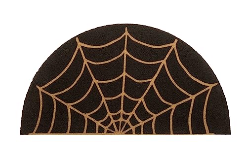 Spider Web Dark Coir Doormat - Half Circle Non-Slip Welcome Door Mat Halloween Decor Mat 17x29 inch Indoor Mat
