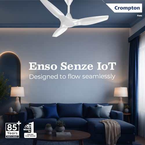Image of Crompton New SilentPro Enso Senze 1200mm iOT BLDC Ceiling Fan | Premium Design | Wi-Fi, Bluetooth & Remote | Alexa & Ok Google |2x Low Noise |~50% Energy Savings | 4 Year Brand Warranty | All White