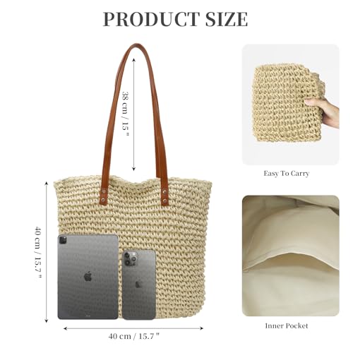 Image of Straw Beach Bags for Women - Woven Tote Bag Large Shoulder Handbags Summer Boho Straw Purse for Vacation