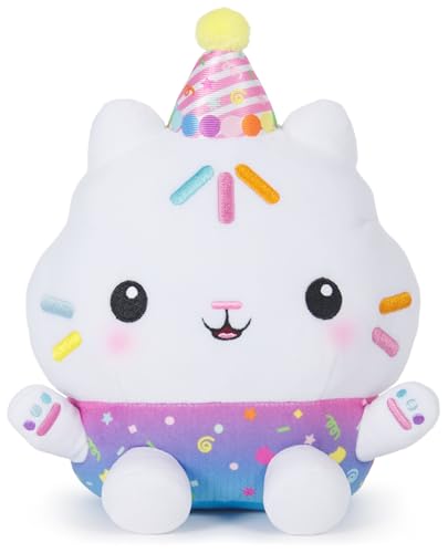 Gabby's Dollhouse Celebrations, Sprinkle Party Cakey Cat Plush, 10-Inch Interactive Stuffed Animal with Sounds, Kids Toys for Girls & Boys Ages 3+