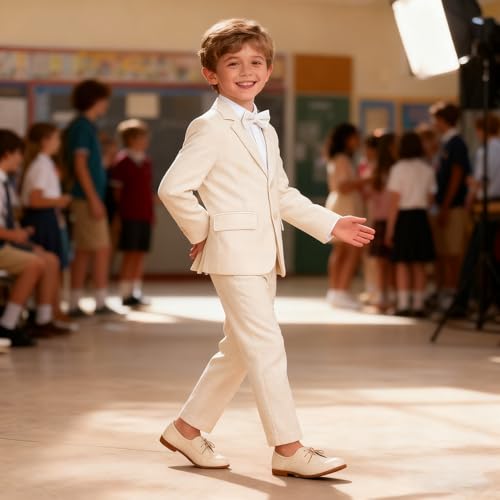 Image of LOLANTA Boys Suit Wedding Ring Bearer Outfit Kids Formal Wear Dress Clothes | Boy 3-Piece Plaid Suits, Sport Coat Blazer and Pants Set with Adjustable Bow Tie, Gentleman Birthday Party Graduation Outfits