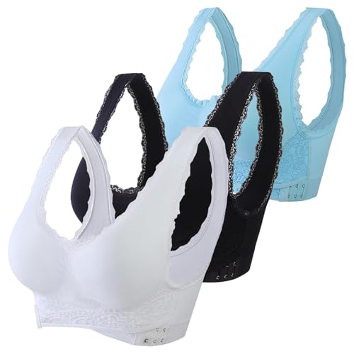 3 sujetadores sin aros para mujer acolchados básicos, sujetadores en forma sin costuras cómodo busto espalda descubierta cuello en V sujetador embarazo ligero bralette gimnasio correas ajustables