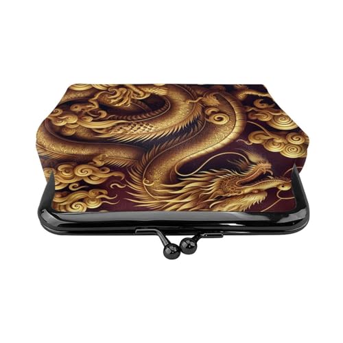 Pu Leather Buckle Coin Purse Golden-Dragon Girls Kiss-Lock Change Purse Wallets2