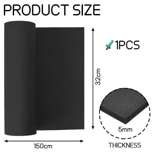 NICEIN®EVA Foam Schwarz - 5mm, 150 × 32cm Schaumstoffplatte, Dichte 86kg/m3 Styroporplatten, Schaumstoff Zuschnitt für Cosplay Kostüm, EVA Schaumstoff für Kunsthandwerk Kostüm DIY Projekt (5mm)