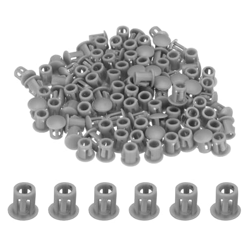 Image of uxcell 100pcs Nylon Plastic Hole Plugs, 1 /5 inch(5mm) Round Drill Screw Hole Plugs Covers Knockout Locking Plastic Plugs Insert End Caps for Kitchen Cabinet Furniture, Deep Grey