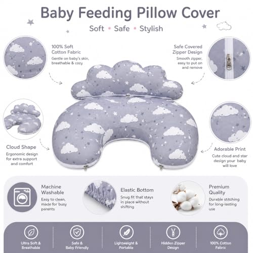 Image of Proliva Feeding Pillow Cover for New Born Baby with Detachable Cover Breast Feedin, Maternity Nursing Pillow Cover Only Mom Baby Girls Boys Newborn