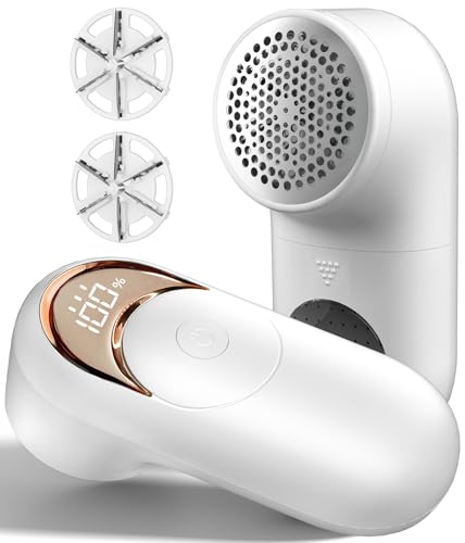 Fabric Shaver Lint Remover for Clothes, LED Display, 6-Leaf Blades, Rechargeable Sweater Defuzzer for Wool Cashmere Blanket Curtain Couch