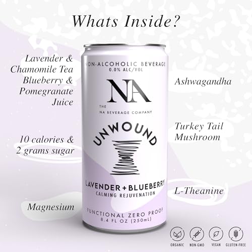 NA Functional Beverage, Calming Lavender Blueberry, 8.4oz (8 Pack), Ashwagandha, Mushroom, Magnesium, Organic & Non-GMO, Low Calorie & Low Sugar - Thumbnail 2