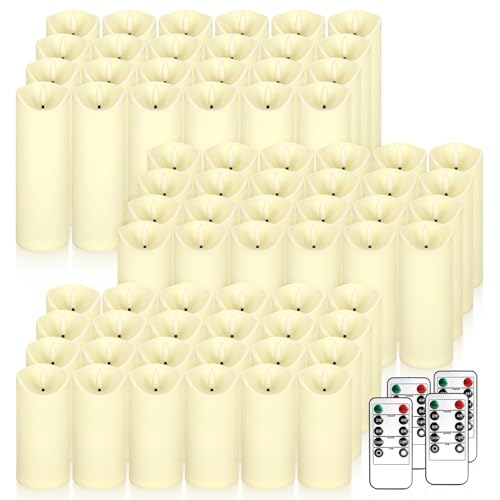 Image of 72 Pack Flameless LED Pillar Candles with Remote Controls, Battery Operated Candles with Timer Function, Dimmable Flickering 3D Wick for Wedding Centerpieces, Events, Parties and Home Decor (Ivory)