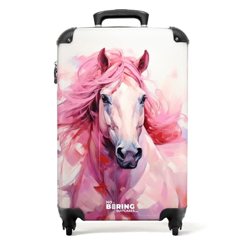 NoBoringSuitcases.com Valise Enfant Cabine Rose avec Roulettes Motif Cheval (55x35x25cm)
