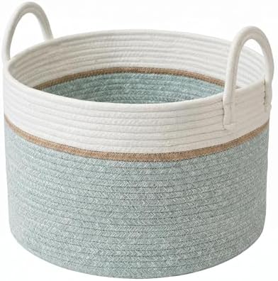 Purecas Großer Wäschekorb Aus Baumwollseil, Faltbar, Mit Griffen, 25×40 Cm | Weicher, faltbarer Baumwollkorb mit zwei stabilen Griffen – für Wäsche, Decken, Spielzeug und Babyzubeh