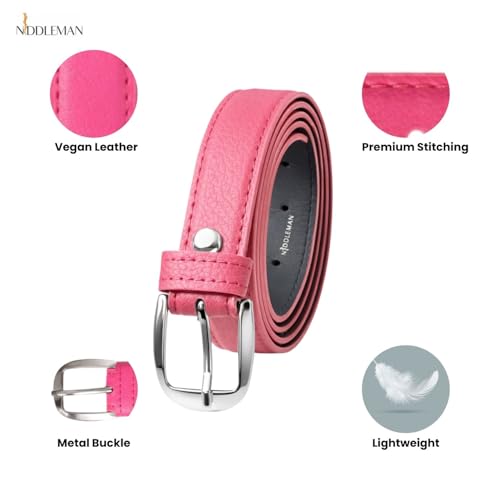 Image of Vegan Leather Belt for Women, 2 cm Slim, Metal Buckle, Lightweight, Premium Stitching, Casual & Formal Wear