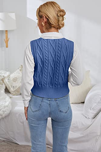 Aoysky Sweater Vest Women's V-Neck Sweater Tank Tops Pullover Cable Knit Vest Solid Color Sleeveless Loose Fit Sweater Top #TOP4
