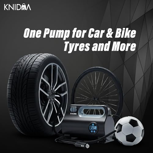 Image of Knidaa Portable Car Tyre Inflator Air Compressor, 150 PSI Digital Air Pump with LED Display, Fast Inflation, 2.7m Cord, Air Pump Compressor,12V DC Car Tire Pump for Car, Bike, Bicycle & Ball