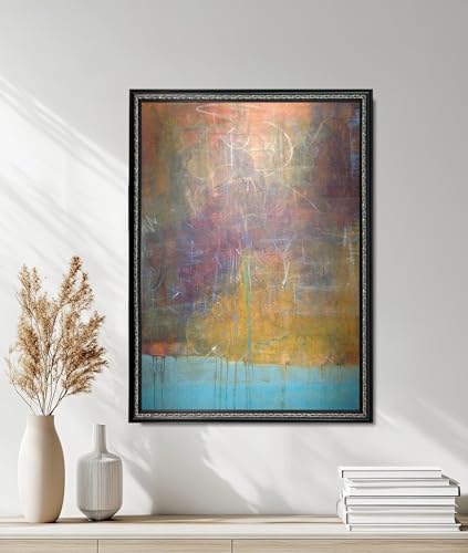 Tableau abstrait bleu orange pour réveiller un mur blanc de salon 21x30 cm
