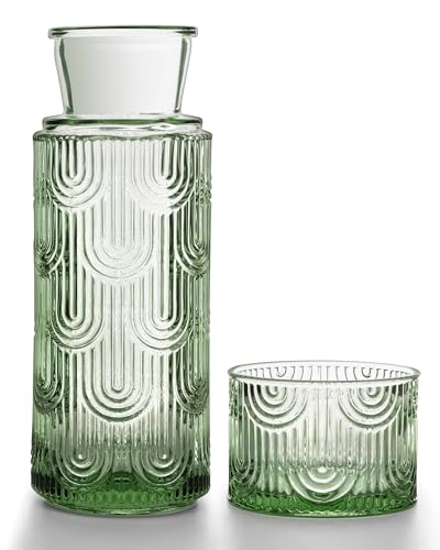 DmmyAlzx Bedside Water Carafe and Glass Set, Mouthwash Dispenser for Bathroom, 21.6 Oz Glass Water...