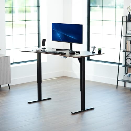 Image of VIVO Electric 63 x 32 in Standing Desk, Memory Height Adjustment, 1B Series, Holds 220 lbs, Dark Walnut Top Black Frame, DESK-KIT-1B1D