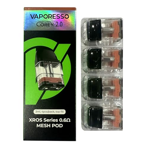 Vaporesso XROS Series 0.6ohm MESH Pod -21W-(3ml, Top Fill) 4pcs Fit XROS 4|XROS 4 MINI|XROS PRO|XROS CUBE |XROS 3| XROS 3 MINII Kit No Nicotine (XROS 0.6Ω | Top Fill |...