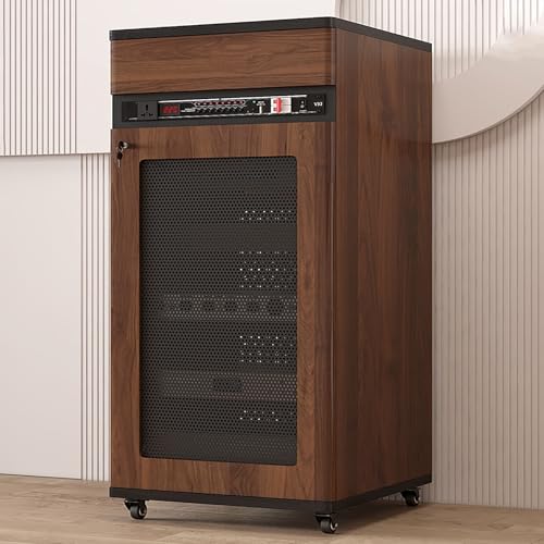 4 Tiers AV Media Stand Corner Shelf, Solid Wood Media Stand with Wheel, Media Storage Cabinet, AV Media Tower Stereo Cabinet, Floor-Standing Audio Rack, Stereo Rack with Drawer(Brown,52 * 55 * 90cm)