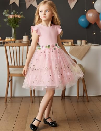 Image of PATPAT Girl's Tulle Dress Tutu Party Birthday Poster Formal Fancy Flower Princess Dresses