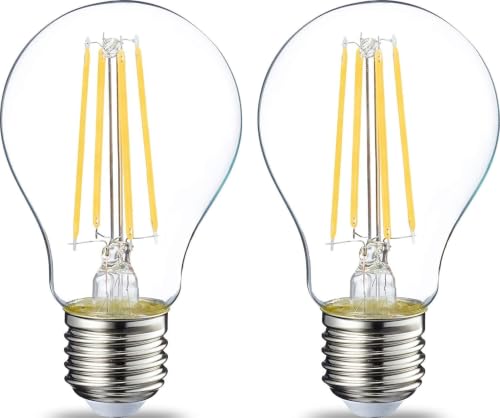 Amazon Basics Bombilla LED E27 Edison, de 7 W (equivalente a 60 W), filamento transparente, no regulable, paquete de 2, CRI80