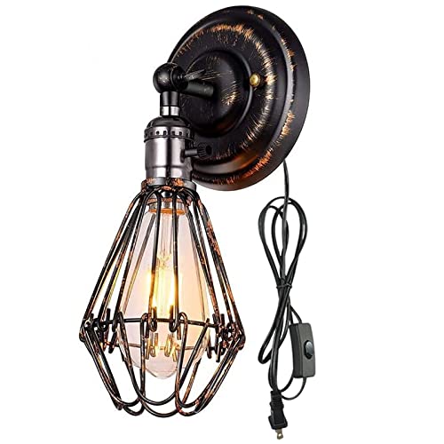 Vintage Réglable Noir Applique Murale Intérieur E27 Métal Lampe Murale avec Interrupteur et Prise Industrielle Rétro Or Lampe de Mur Rotatif 240° Eclairage Pour Chambre à Coucher, Cuisine (1 Pièce) Cover