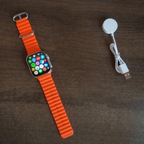 Image of T8OO Mens & Womens Smartwatch | Bluetooth Calling | 1.99 inch HD Touch Display | 1-Game | Calculator | Calander | Fitness & Sports Mode | Waterproof | Change Wallpaper | O110 | (Free Size, Orange Straps)