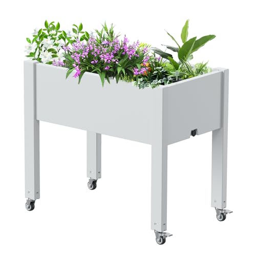 EasyUp Horticulture Raised Garden Bed with Legs, Divisible Raised Resin Planter Box for Backyard, Patio, Balcony, with 4 Legs, 4 Swivel Lockable Wheels