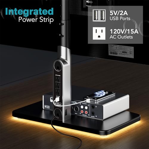 Universal TV Stand Tabletop TV Mount with Power Outlet for 50-90 Inch OLED LED Monitors, 9 Levels Height Adjustment, Ambient Lighting on The Bottom Holds up to 68kgs, Black 600x400mm by LLDEPLL - Image 5