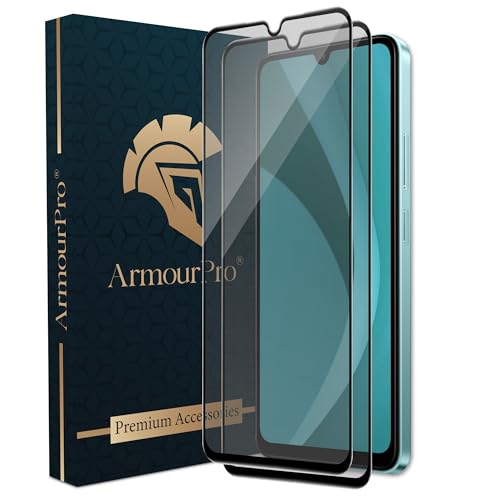 Image of ArmourPro Military Grade Matte Anti-Glare Tempered Glass Screen Protector for Poco C75 (6.88 Inch) With Installation Kit | Edge to Edge Coverage | Black (Pack of 2)