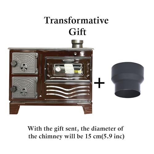 Cast Iron Wood Cook Stove with Oven | Wood Burning Stove Range Stove | Kitchen Stove Cooker Oven Section with Thermometer | Village House Oven Cabin Stove Made in Turkiye (Brown) - Thumbnail 4