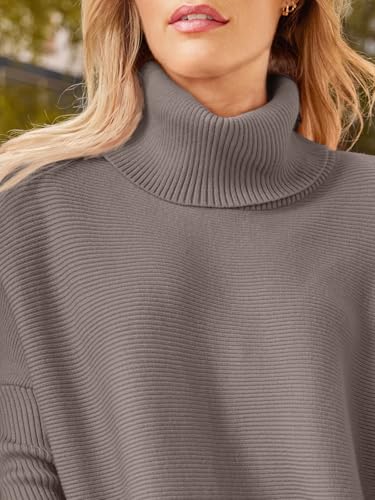 Image of LILLUSORY Women's Turtleneck Oversized Sweaters Long Batwing Sleeve Spilt Hem Tunic Pullover Knit Tops