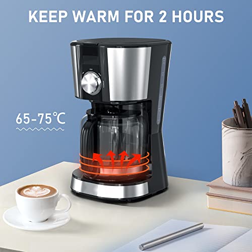 Hesasdg 12-Cup Programmable Coffee Maker: Automatic Drip Coffee Maker With Timer, Auto Shut Off, Smart Anti-Drip System, Quick Brew, Keep-Warm Plate, Electric Filter Coffee Machine With Coffee Pot #TOP3