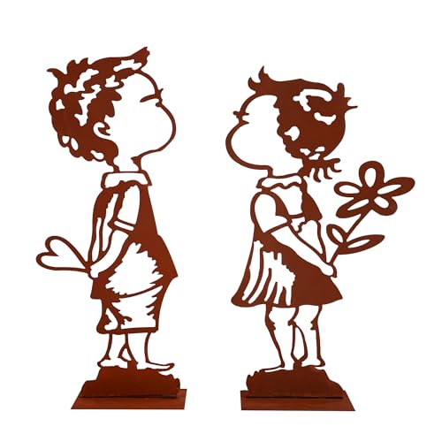 UNUS Garten Dekoration Junge & Mädchen Metall in Rostoptik, Romantische Ganzjahresdeko draußen