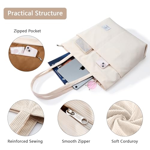 Image of KALIDI Women Corduroy Tote Bag Zipper Casual Tote's Handbag Big Capacity Shoulder Bag with Pockets