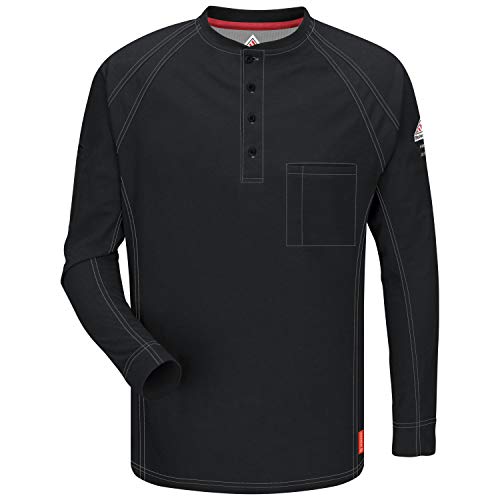 Bulwark Men's Size Big and Tall Iq Series Long Sleeve Comfort Knit Henley, Black, X-Large