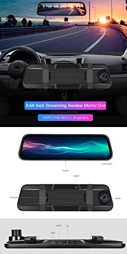 CAMECHO 9.66â Mirror Dash Cam Backup Camera with 32GB Card, 1080P Full HD Touch Screen Dual Front and Rear Camera Super Night Vision, G-Sensor, WDR, Parking Monitor, Loop Recording, Motion Detection - Image 3