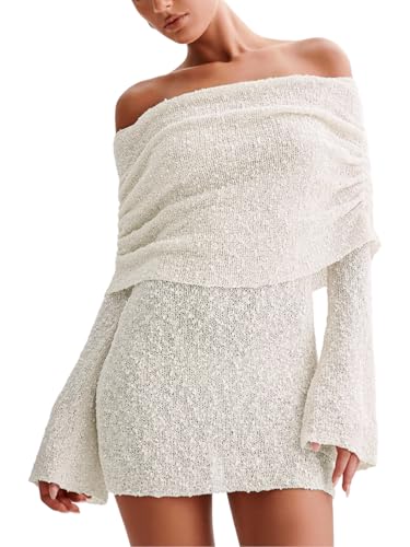 Women's Beach Cover Ups Dress Off Shoulder Bell Sleeve Sexy Summer Vacation Swimwear Bodycon Cover-ups