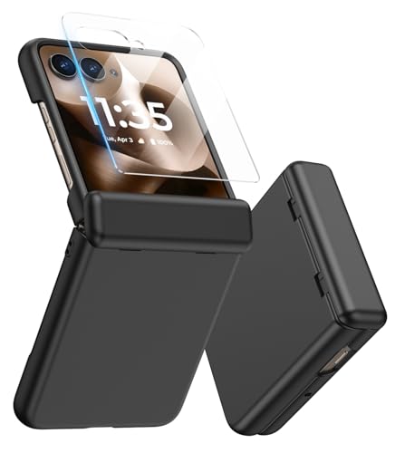 MAKAVO for Motorola Razr Plus 2025/2024 Case, Built-in Outer Screen Protector & Hinge Protection, Slim Fit Hard Full Body Shockproof Phone Cover for Motorola Moto Razr+ 2024/2025, Black