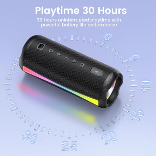dotn Portable Bluetooth Speaker, 2026 Bluetooth Wireless Speaker 5.4 with RGB Lights, 30H Playtime with Deep Bass, IP7 Waterproof, TWS Pairing, Portable Speaker for Travel/Party/Home/Gifts, Black by dotn - Used condition - Image 6