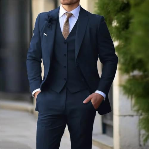 Men's 3 Piece Suit Slim Fit Suits Two Button Blazer Vest Pants Formal Wedding Prom Business Suits4