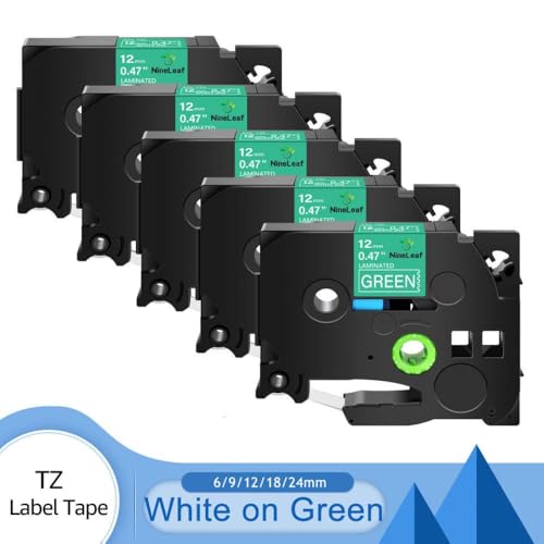 PT-1180 H110���x���v�����^�[�p��TZE-231 TZE-241 TZE-335 TZE-631�ƌ݊����̂��锒�����x���e�[�v��5�p�b�N12mm�u���b�N(White on green)