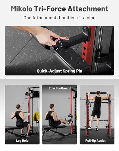 Image of Mikolo M4 2.0 Smith Machine, 2200lbs Squat Rack with LAT-Pull Down System & Cable Crossover Machine, Training Equipment with Leg Hold-Down Attachment